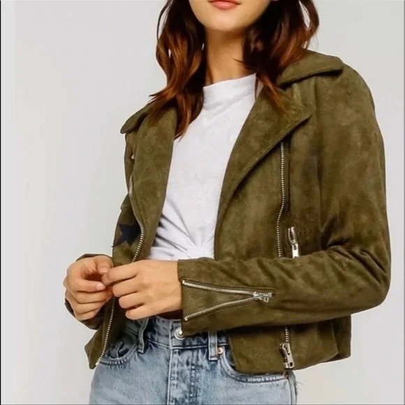 Olivaceous Vegan Faux Suede Moto Jacket Size Small - Picture 1 of 12